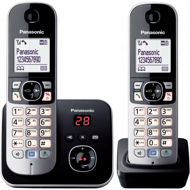 Téléphone fixe sans fil Panasonic KT-TG6822 Dect Duo Noir