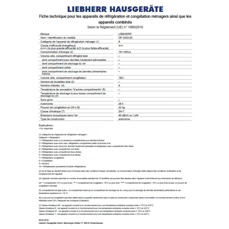 congélateur tiroir Liebherr GP 2433 smartFrost