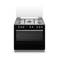 Cuisinière gaz 4 brûleurs + four 90 cm noir mat