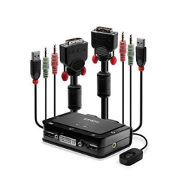 LINDY Switch KVM Compact DVI-D Single Link USB 2.0 & Audio 2 Ports Noir