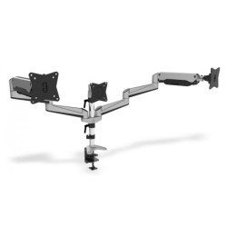 DIGITUS Support d`écran - Pince & Vérin à gaz - 3 écrans - Jusqu`à 27 Pouces - Jusqu`à 3X 6 kg - VESA 75 &