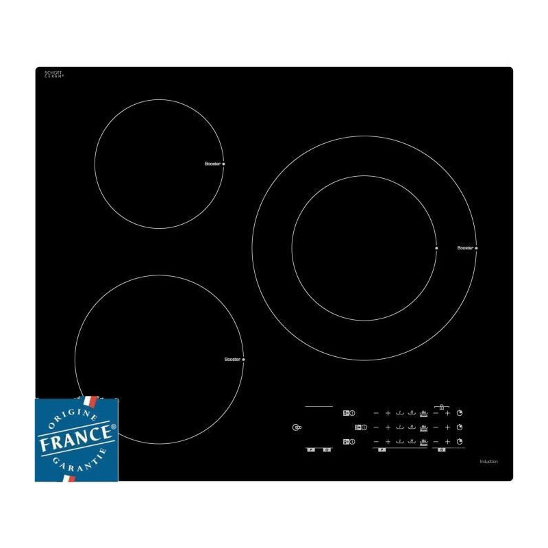 SAUTER SPI4361B - Table de cuisson induction - 3 zones - 7200W - L60 x P52cm - Revetement verre - Noir