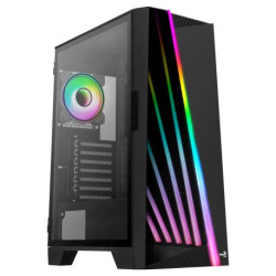 Aerocool MIRAGEBK, Boîtier PC ATX, LED Front, Verre Trempé, Ventilateur ARGB 12cm, Noir