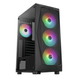 Aerocool FALCONV2BK, Boîtier Moyen Tour ATX, Frontal Mesh, Verre Trempé, 4 Ventilateur ARGB 12cm, Noir