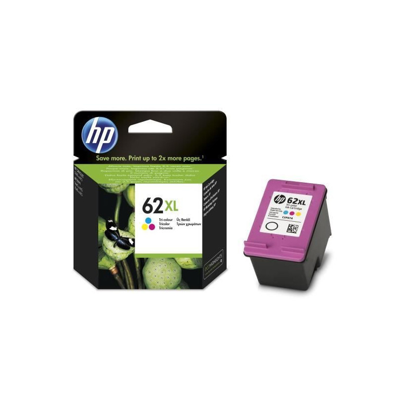 HP 62XL cartouche d`encre trois couleurs grande capacité authentique pour HP Envy 5540/5640/7640 (C2P07AE)