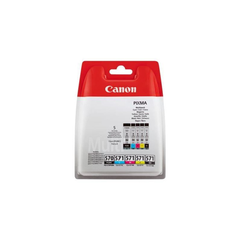 ﻿CANON Pack 5 Cartouches couleurs CLI-571 BK/C/M/Y + PGI-570 PGBK - 4 couleurs + noir pigmenté