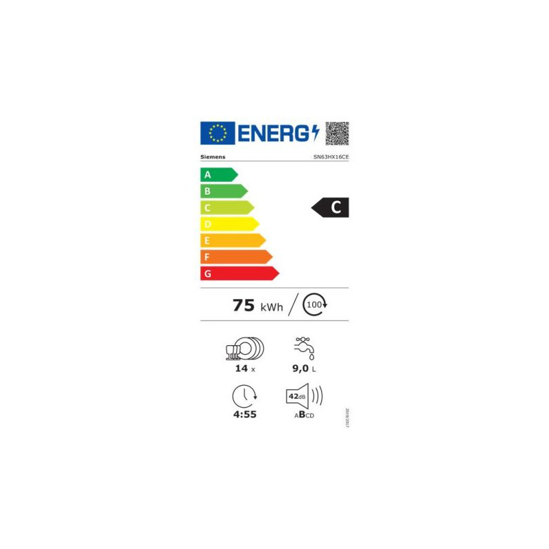 Siemens iQ300 SN63HX16CE lave-vaisselle Entièrement intégré 14 couverts C Siemens iQ300 SN63HX16CE lave-vaisselle Entièrement intégré 14 couverts C