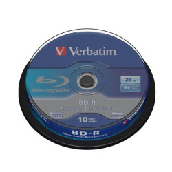 1x10 Verbatim BD-R Blu-Ray 25GB 6x Speed, blanc bleu cakebox