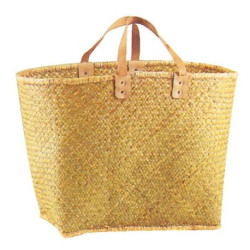 Cabas en palmier anses en cuir D50X30X34