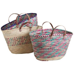 Couffin palmier 2 anses cuir motifs assortis