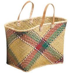 Panier en palmier avec anses en cuir
