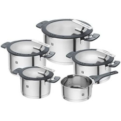 ZWILLING Batterie de Cuisine en Acier Inoxydable Simplify, 5 Pièces, Tamis intégré au Couvercle, Adapté à la