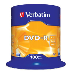 1x100 Verbatim DVD-R 4,7GB 16x Speed, mat argent