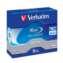 1x5 Verbatim BD-R Blu-Ray 50GB 6x Speed, étui blanc & bleu
